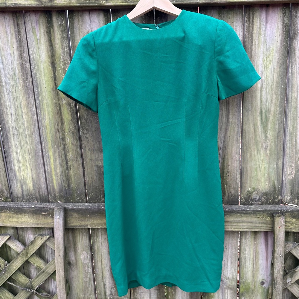 Vintage 80s Jacqueline Ferrar Dress Emerald Green Sheath Bodycon Mini Size 6